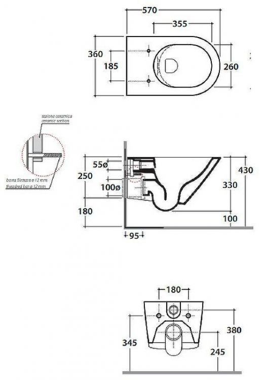 Унитаз Globo Forty3 FOS05.BI подвесной без сиденья