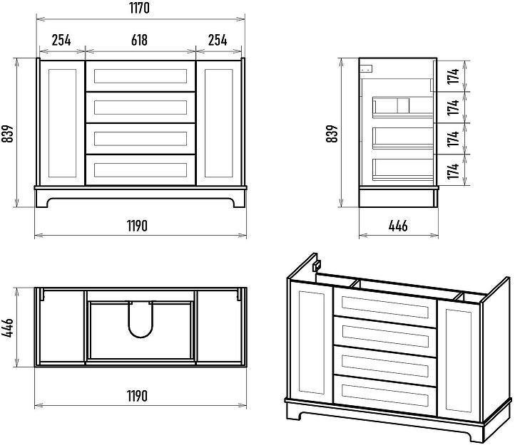 Тумба с раковиной Misty Ларго 120 УТ000023208 Белая матовая