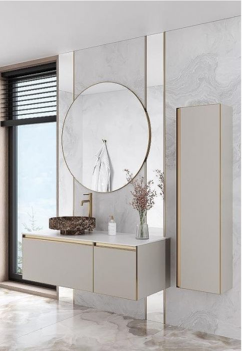 Шкаф пенал Boheme Armadi Art Quatro 35 791-CM-MG подвесной Кашемир профиль Золото матовое