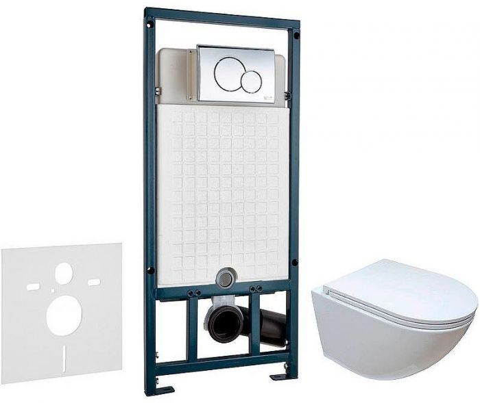 Комплект унитаза Ceruttispa B-2376-3 7183 с сиденьем Микролифт и инсталляцией WeltWasser WW Marberg 507 10000005949+10000005952 с клавишей смыва Хром глянцевый