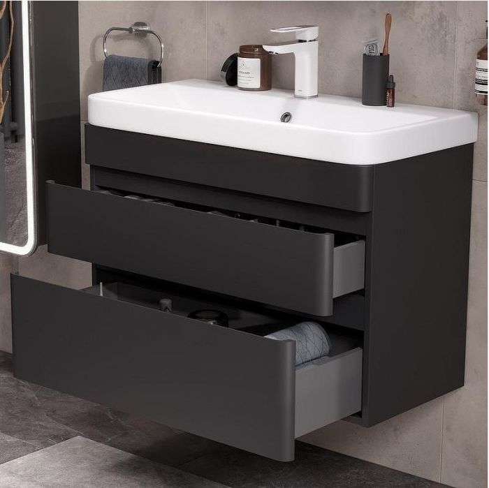 Тумба под раковину Equil Eltoro 80 tpELTR80.2Y-03 подвесная цвет Черный матовый