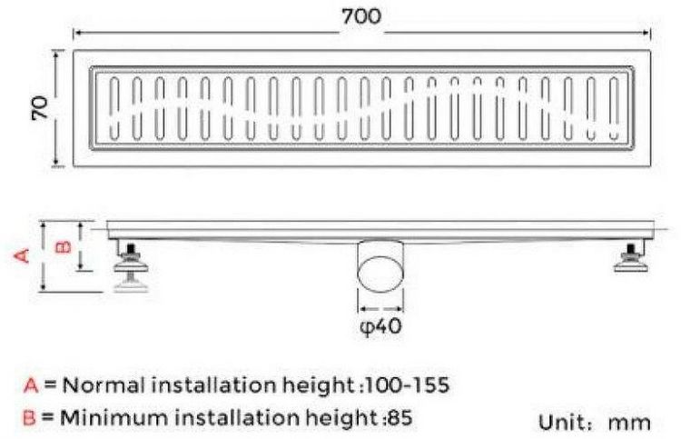 Душевой лоток Gappo G87007-39 с решеткой Оружейная сталь