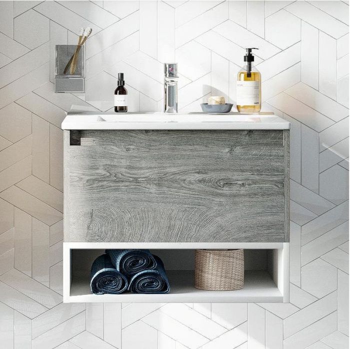 Комплект мебели для ванной STWORKI Карлстад 60 440535 подвесной Дуб рошелье Белый