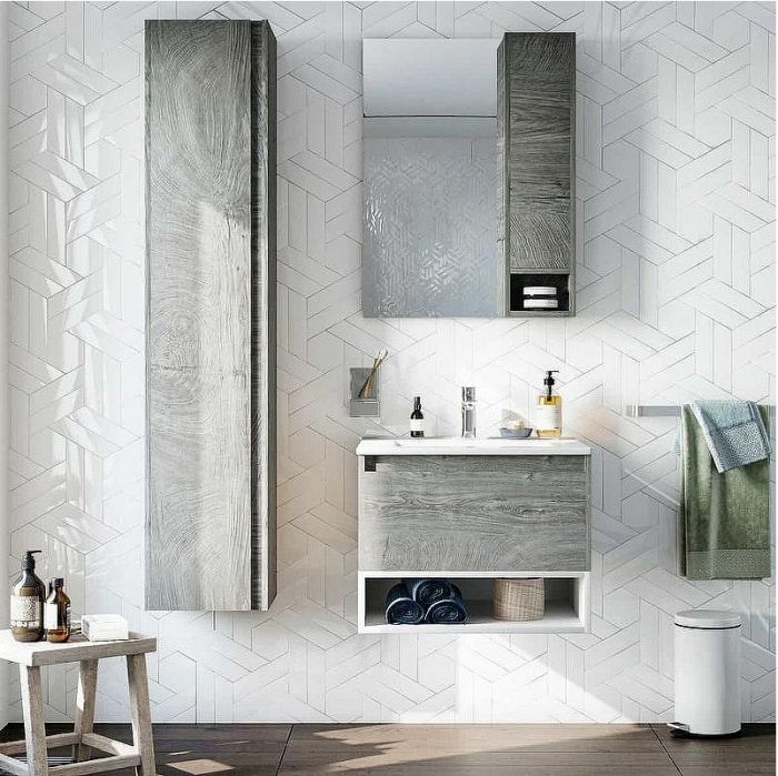 Комплект мебели для ванной STWORKI Карлстад 60 440535 подвесной Дуб рошелье Белый