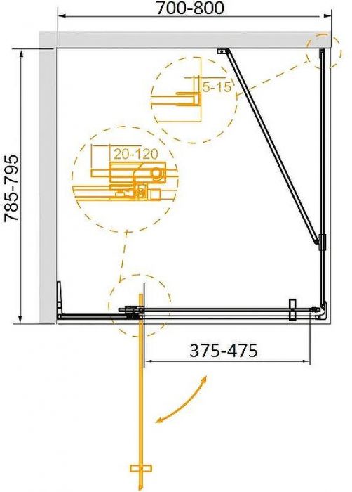 Душевой уголок Cezares Slider 80x80 SLIDER-AH-1-80-70/80-BR-NERO профиль Черный матовый стекло бронзовое