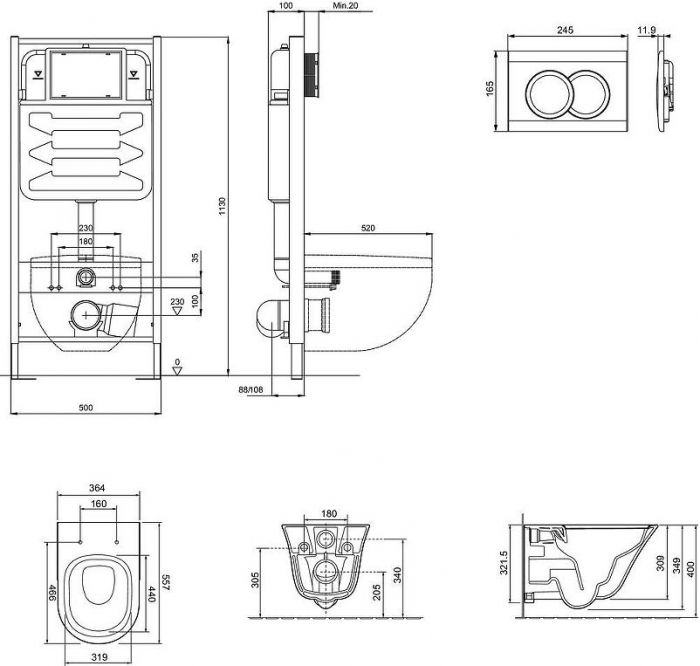 Комплект унитаза с инсталляцией Jacob Delafon Vive E28079RU-CP с сиденьем Микролифт и клавишей смыва Хром