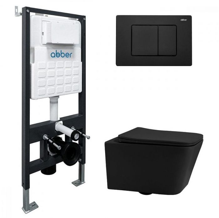Комплект унитаза Abber Rechteck AC1201MB-AC0105-AC0120MB с сиденьем Микролифт и клавишей смыва цвет Черный матовый
