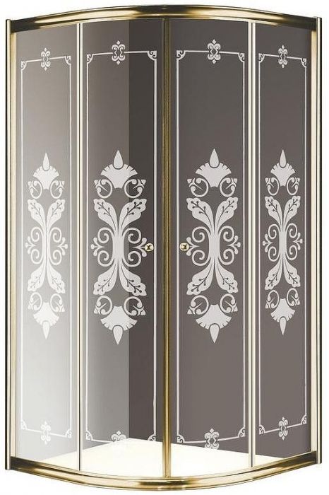 Душевой уголок Cezares Giubileo R2 90x90 GIUBILEO-R-2-90-SCORREVOLE-CP-G профиль Золото стекло прозрачное с матовым рисунком
