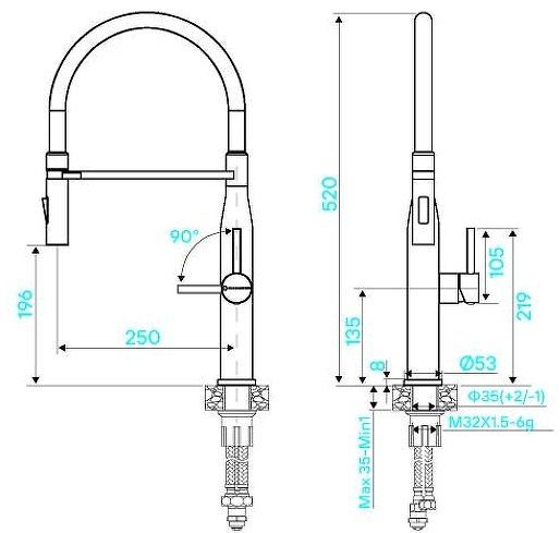 Смеситель для кухни KUCHENSTERN KERN-E 406SS40 цвет Нержавеющая сталь