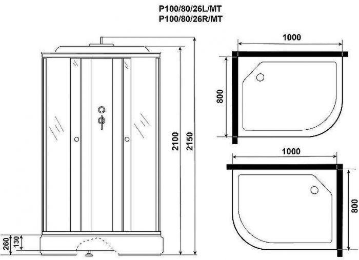 Душевая кабина Niagara Promo 100x80 L P100/80/26L/MT без гидромассажа