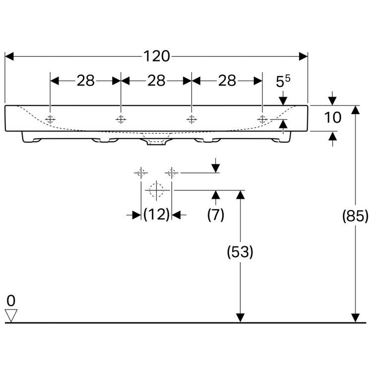 Раковина Geberit Citterio 120х50, с двумя отв. под смеситель, без перелива  [500.553.01.1]