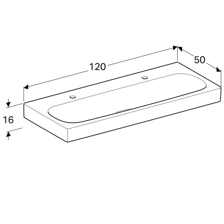 Раковина Geberit Citterio 120х50, с двумя отв. под смеситель, без перелива  [500.553.01.1]