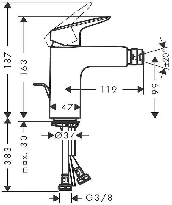 Hansgrohe Logis Смеситель для биде, 1 отв., с донным клапаном, цвет: черный матовый