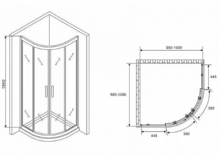 Душевой уголок Abber Schwarzer Diamant 100x100 AG01100M профиль Хром стекло матовое