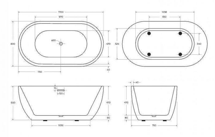 Акриловая ванна BelBagno BB70-1700-800 170х80 без гидромассажа