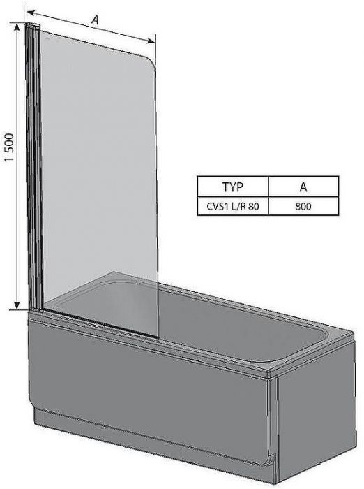 Шторка на ванну Ravak Chrome CVS1 80 L 7QL40U00Z1 профиль Сатин стекло Transparent