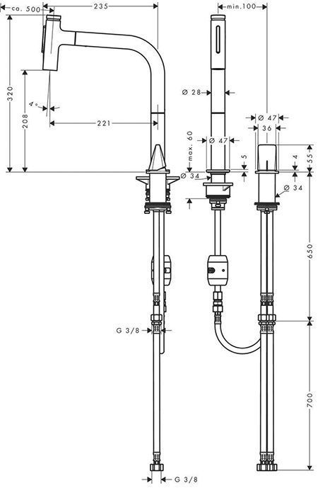 Hansgrohe Metris Select M71 Смеситель для кухни, 2 отв., с вытяжным изливом, цвет: хром