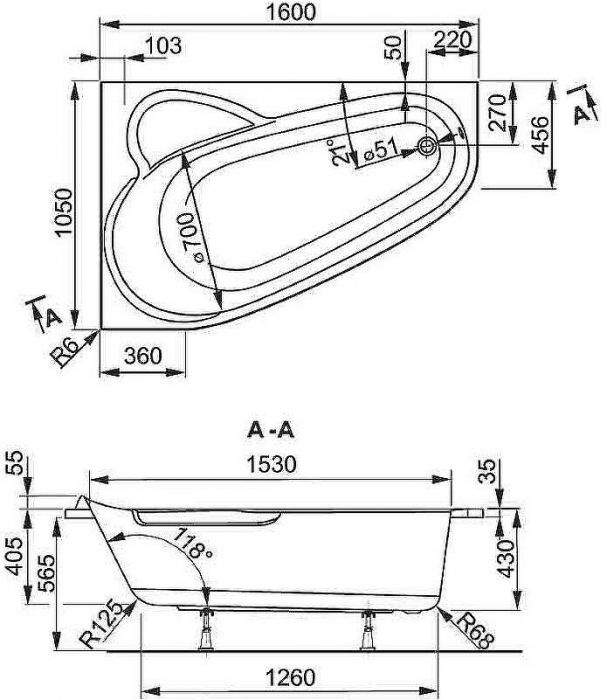 Акриловая ванна Vagnerplast Selena 160x105 R VPBA163SEL3PX-04 без гидромассажа