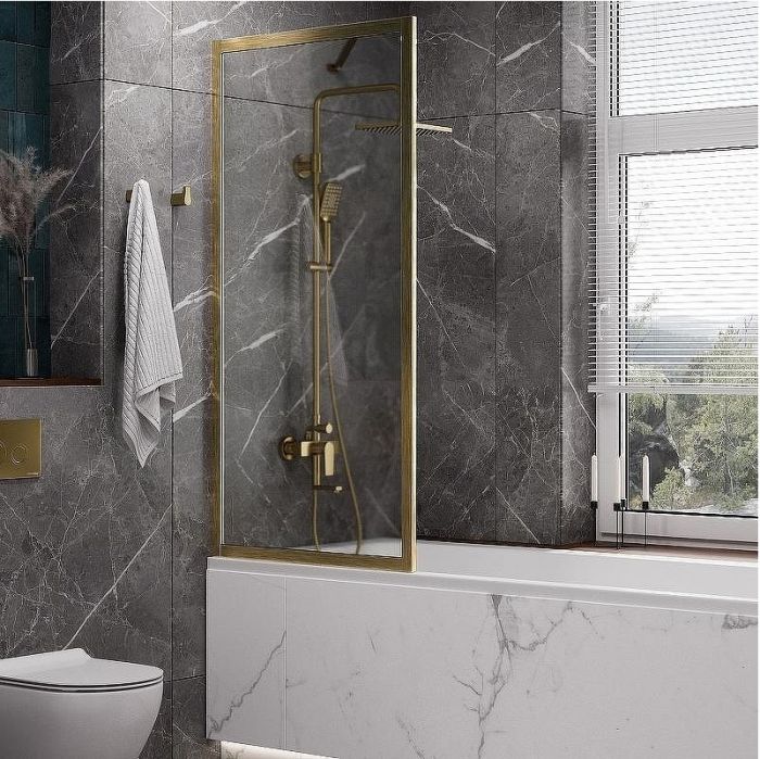 Шторка на ванну WasserKRAFT Abens 80 20W01-80 BG Fixed WasserSchutz профиль Матовое золото стекло прозрачное