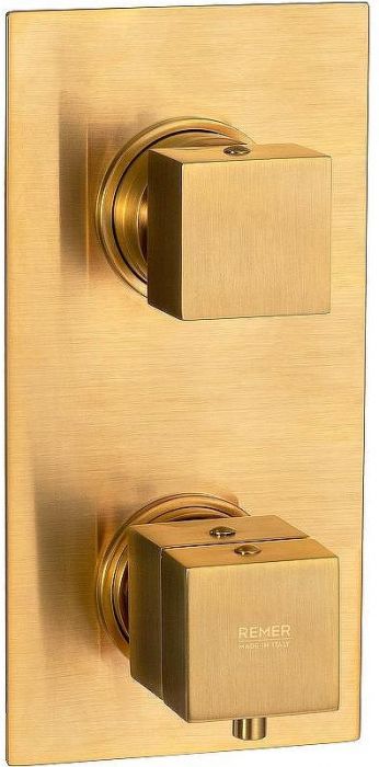Смеситель для душа Remer Qubica Thermo QT92KBBG с термостатом Золото брашированное