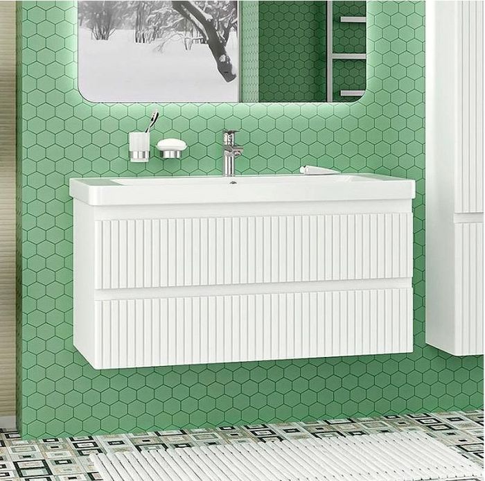 Тумба с раковиной Brevita Victory 105 УТ000015996 подвесная Белая матовая