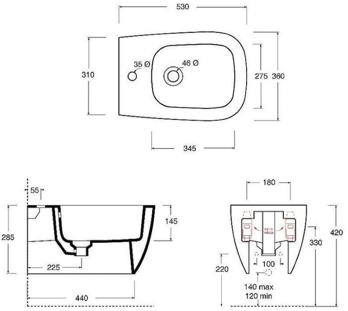 Биде Alice Wunder 45010101 подвесное Белое глянцевое
