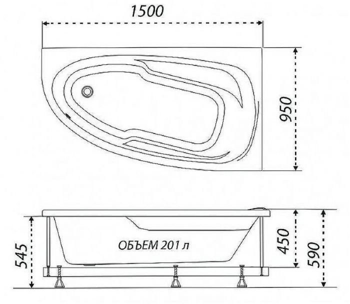 Акриловая ванна Triton 1ACReal Мадрид 150х95 R Щ0000045644 без гидромассажа