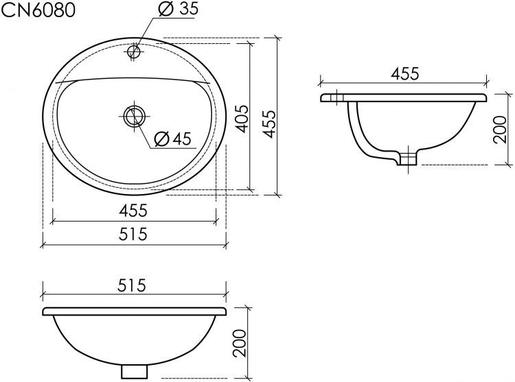 Раковина встраиваемая сверху CERAMICANOVA Sun овальная с переливом CN6080