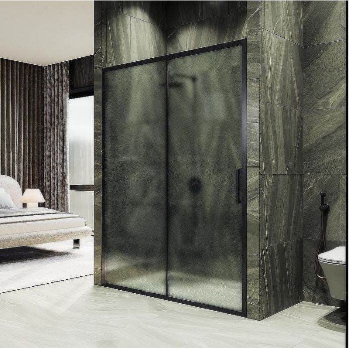 Душевая дверь Maybah Glass MGD-1280-6 1200x1950 раздвижная профиль Черный стекло сатиновое