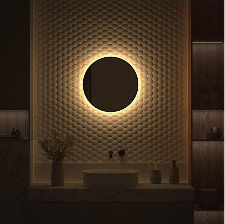 Зеркало Defesto Aura 50х50 DF 2992R с подсветкой 12W-3000K/ИК - выключатель/Теплый белый свет/Черная рама