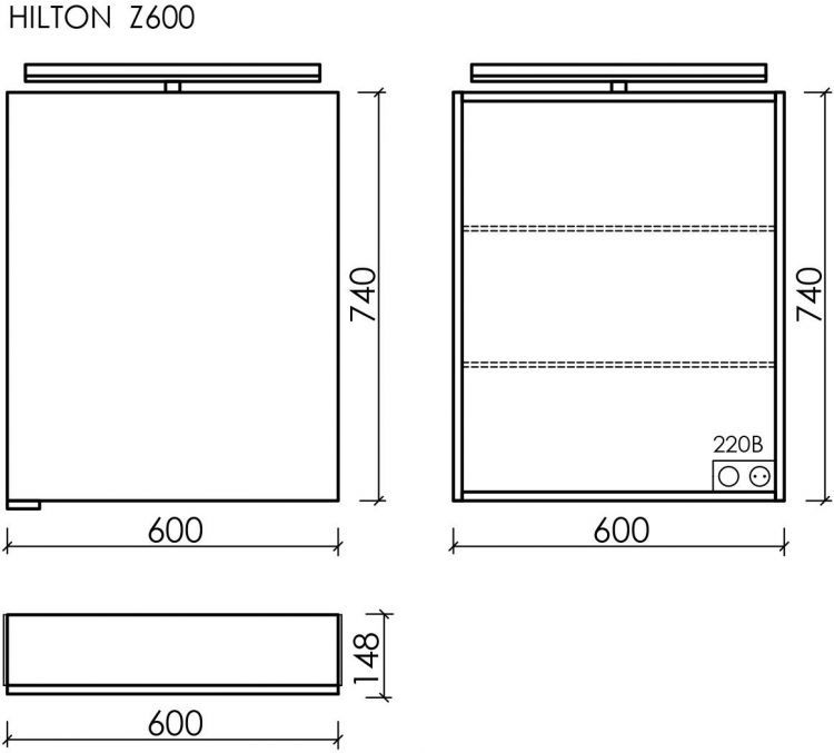 Зеркальный шкаф SANCOS Hilton с LED подсветкой 600x148х740, Z600