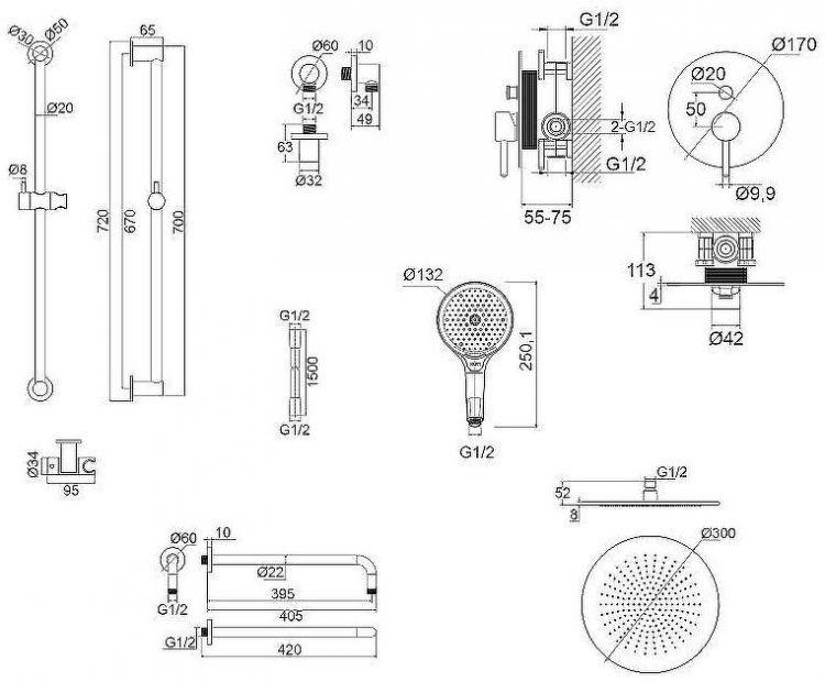 Душевая система Whitecross Y chrome YSET05TOPCR Хром Душевая система Whitecross Y chrome YSET05TOPCR Хром