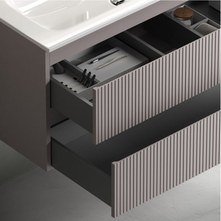 Тумба подвесная SANCOS Snob T 790х445х500, c двумя ящиками оснащенными доводчиками, без отверстия под смеситель, Doha Soft, цвет Kreman, SNT80SM