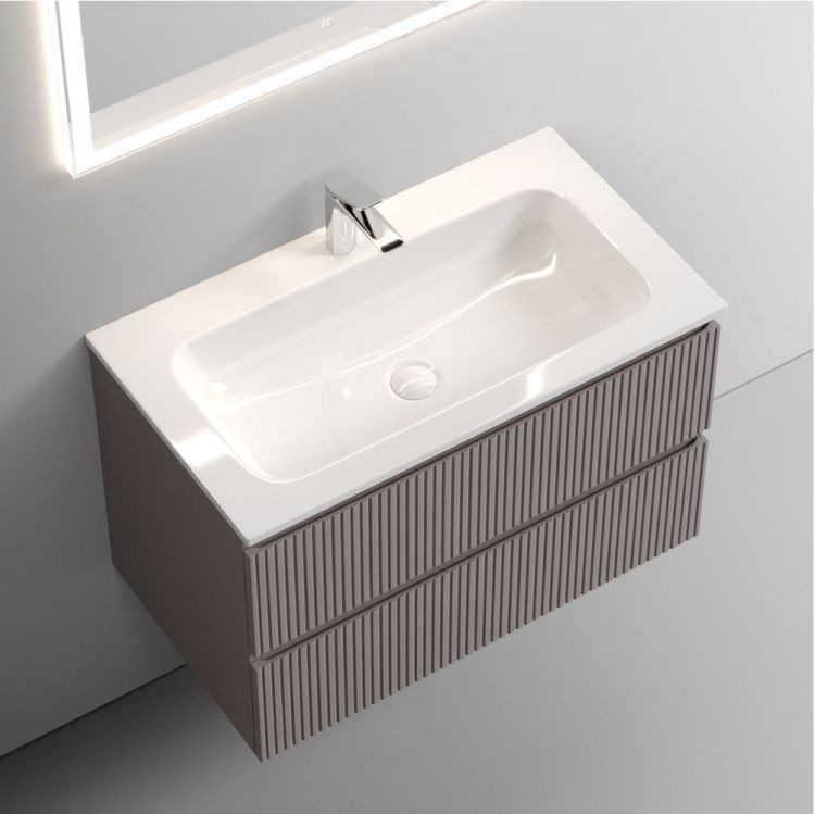 Тумба подвесная SANCOS Snob T 790х445х500, c двумя ящиками оснащенными доводчиками, без отверстия под смеситель, Doha Soft, цвет Kreman, SNT80SM