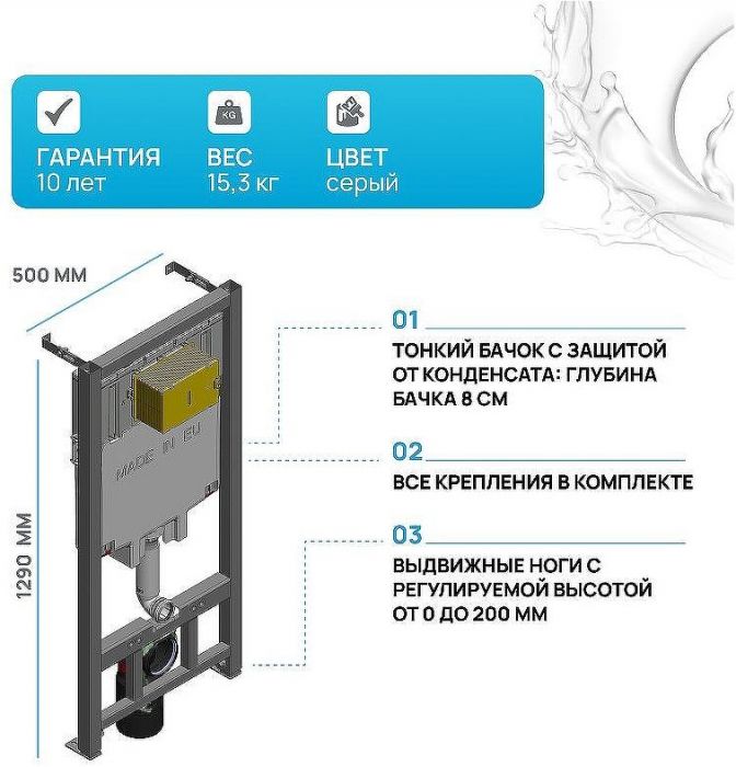 Инсталляция Jacob Delafon E29025-NF со смывным бачком без клавиши смыва