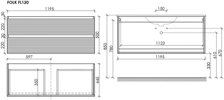 Тумба подвесная SANCOS под раковину Folk, Bianco 1195х445х500, FL120W