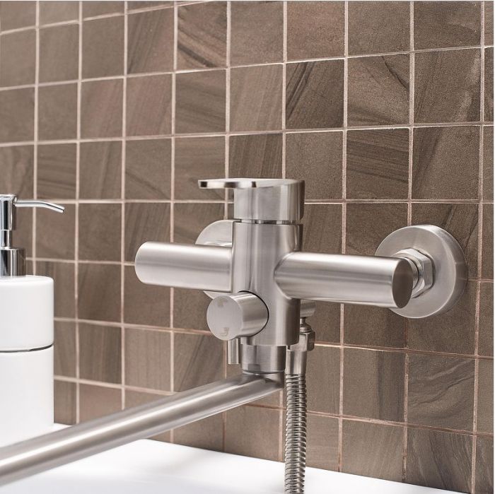 Смеситель для ванны Ростовская Мануфактура Сантехники SUS124-006EP универсальный Нержавеющая сталь