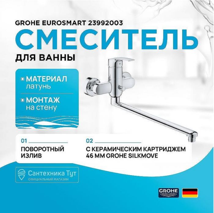 Смеситель для ванны Grohe Eurosmart 23992003 универсальный Хром