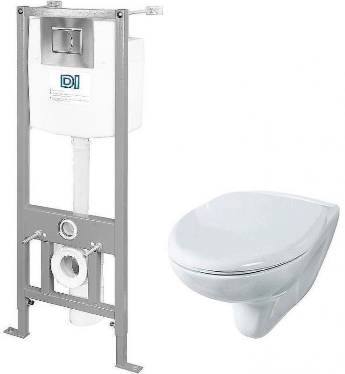 Комплект унитаза с инсталляцией Rosa Элеганс 4630055558711 с сиденьем и клавишей смыва Хром