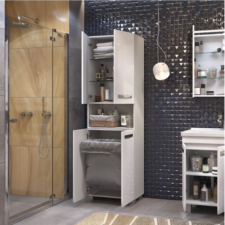 Шкаф пенал Vigo Plaza 60 314 с бельевой корзиной цвет Белый