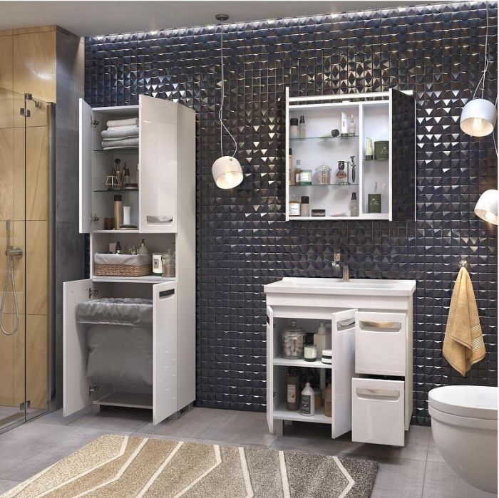 Шкаф пенал Vigo Plaza 60 314 с бельевой корзиной цвет Белый