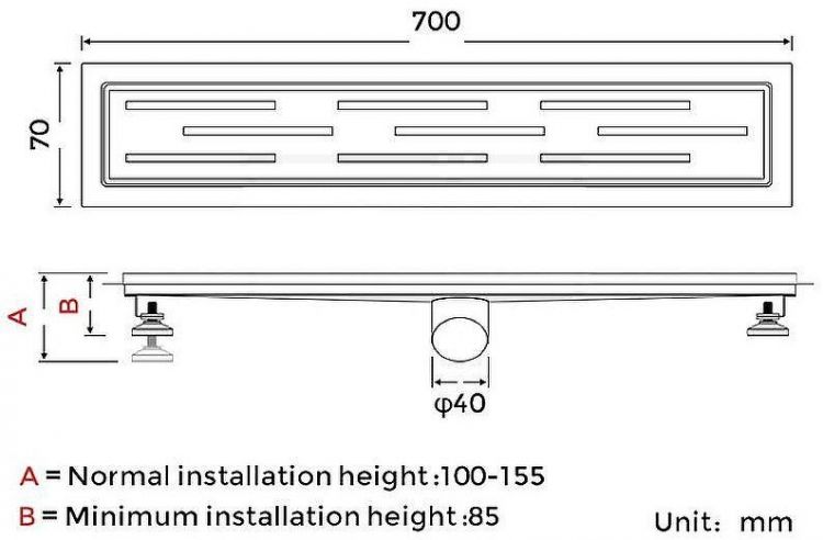 Душевой лоток Gappo G87007-1 с решеткой Нержавеющая сталь