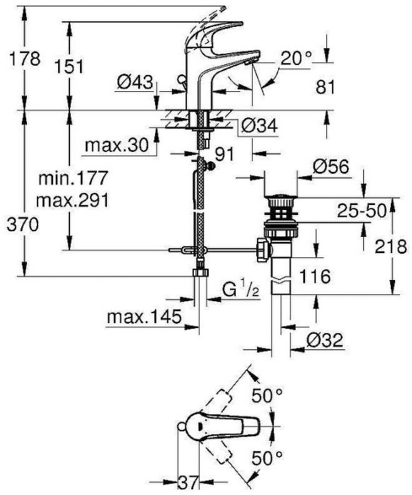 Смеситель для раковины Grohe Baucurve 32805000 Хром
