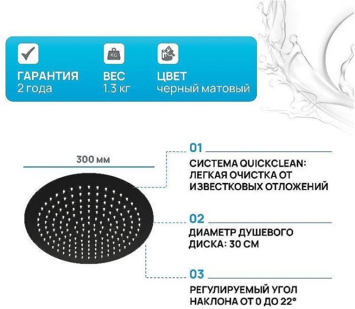 Верхний душ WasserKRAFT Abens A160 Черный матовый