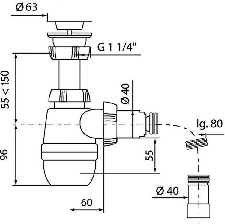 Сифон для раковины Wirquin Минор 30718050 Нержавеющая сталь