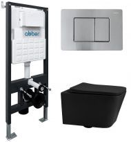Комплект унитаза Abber Rechteck AC1201MB-AC0105-AC0120MCH с сиденьем Микролифт и клавишей смыва цвет Матовый хром