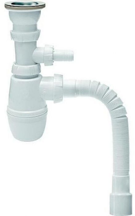 Сифон для кухонной мойки Wirquin Минор 30718030 с отводом для стиральной или посудомоечной машины Нержавеющая сталь