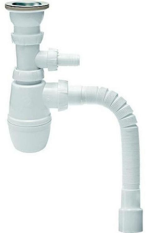 Сифон для кухонной мойки Wirquin Минор 30718030 с отводом для стиральной или посудомоечной машины Нержавеющая сталь