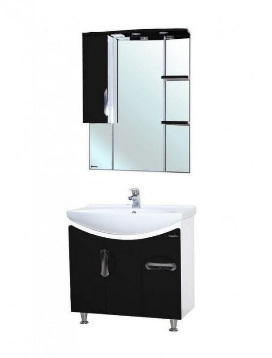 Зеркало со шкафом Bellezza Лагуна 75 L 4612112002047 с подсветкой L Черное Белое