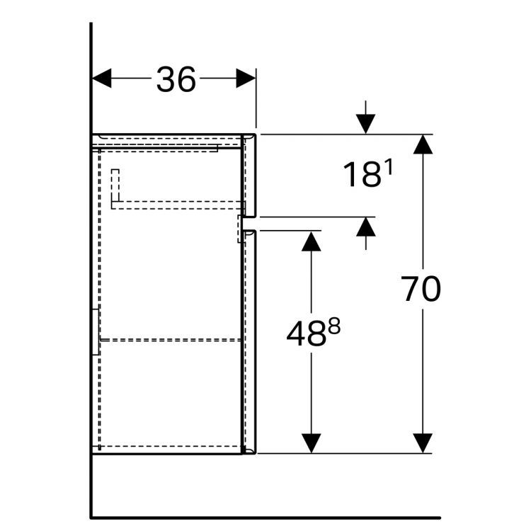 Тумба под раковину Geberit Renova Nr. 1 Plan с дверцей , 39x36, натуральный дуб [869023000]
